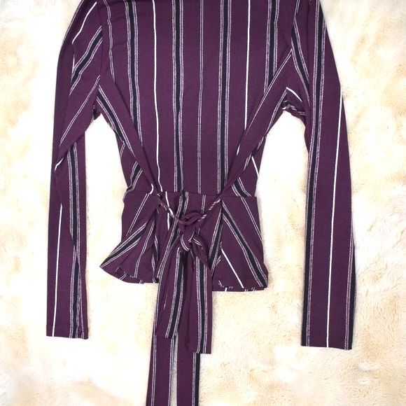 Womens Maroon Burgundy Striped Long Sleeve Blouse Size Medium - Picture 8 of 15